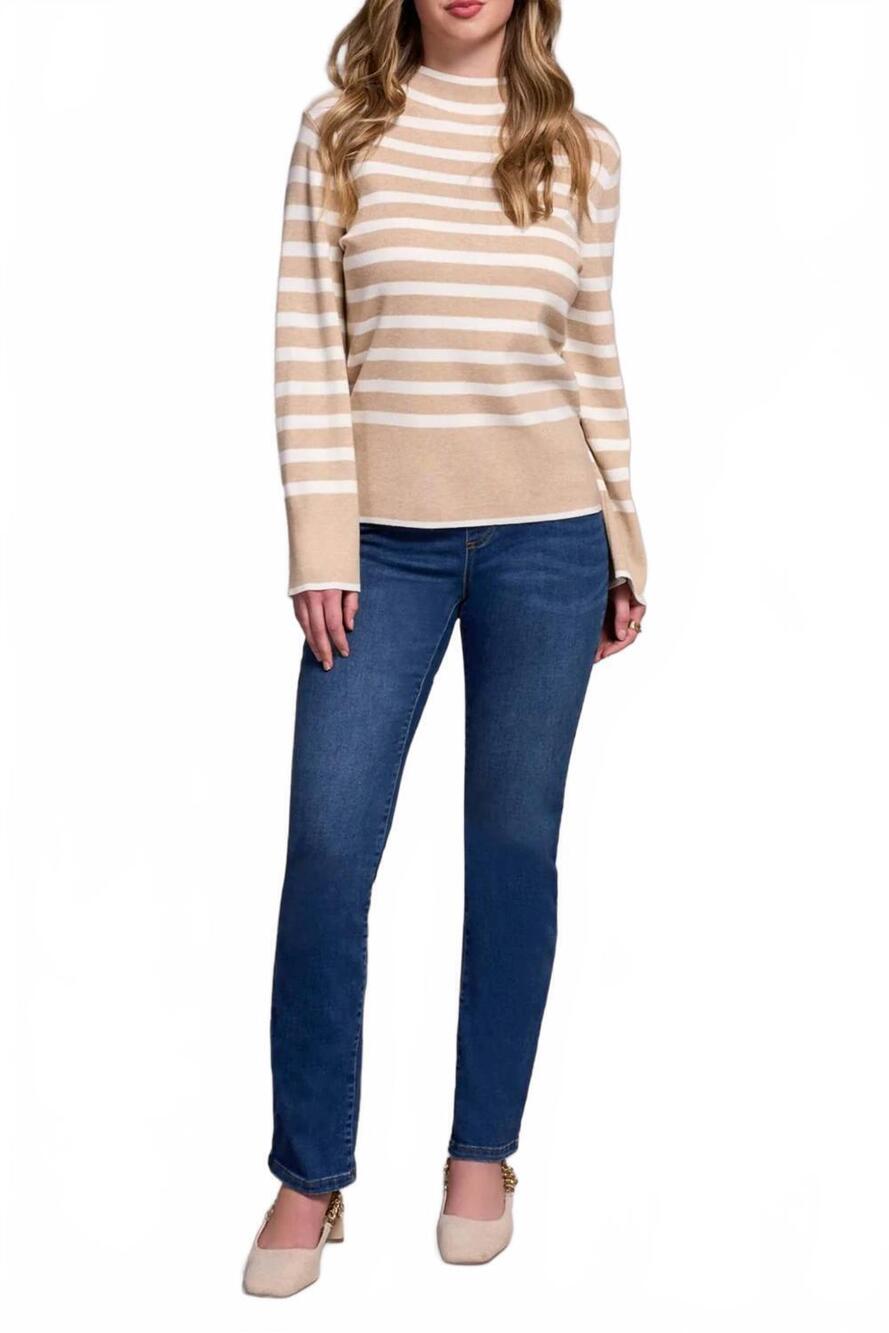 NEW TRIBAL funnel neck stripe sweater in heather latte